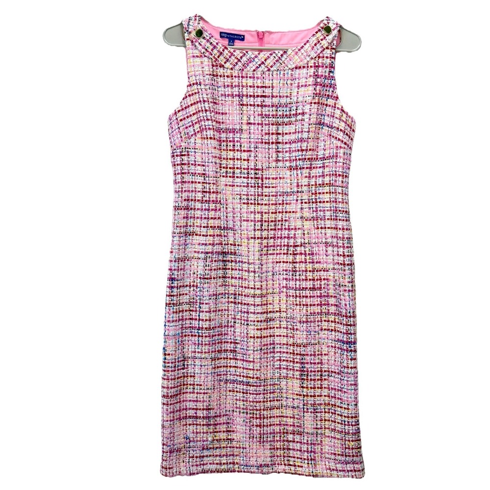 Talbots Pink Ribbon Tweed Sleeveless Shift Dress Size 2 Office Preppy - Picture 5 of 13